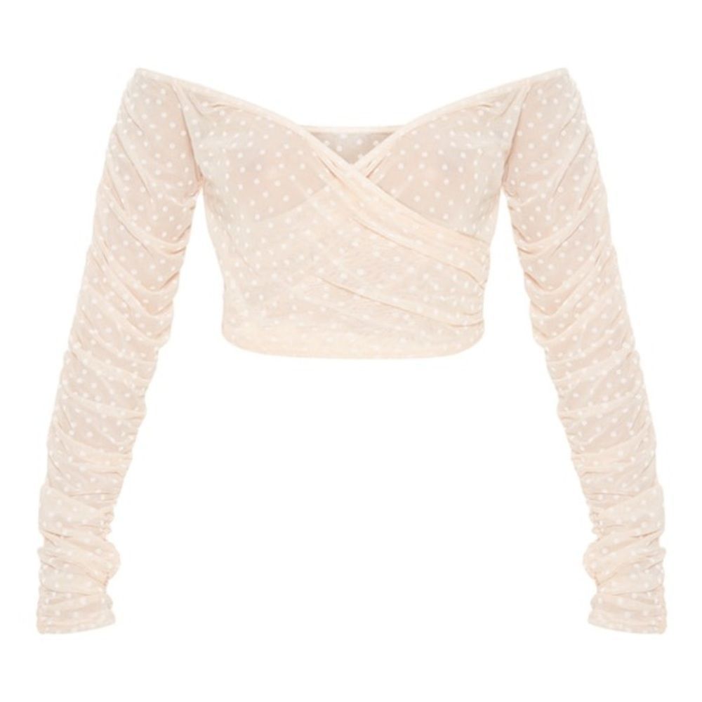 PrettyLittleThing • Nude polka dot sheet Bardot crop top - Picture 5 of 5